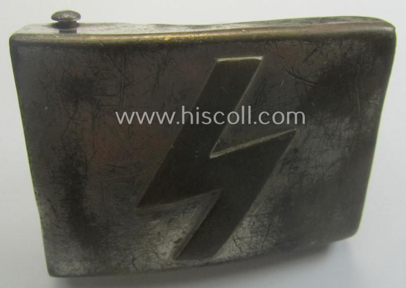 DJ (ie. 'Deutsches Jungvolk') silver-coloured- (ie. typical nickle-chromed) 'variant'-pattern belt-buckle (ie. 'Koppelschloss') being a non-maker-marked example that comes in a just moderately used- ie. truly worn, condition