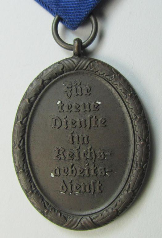 Attractive example of a: RAD (ie. 'Reichsarbeitsdienst'): 'Dienstauszeichnung 4. Stufe für Männer' as was intended for 4 years loyal-service and that comes mounted onto its period (broad-sized) ribbon (ie. 'Bandabschnitt')