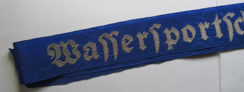 Superb - and with certainty very rarely encountered! - Marine-HJ (ie. 'Marine-Hitlerjugend') cap-tally (ie. 'Mützenband') entitled: 'Wassersportschule Seemoos' (being a full-length example that comes in an overall nice condition)