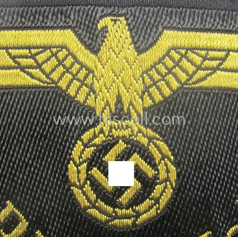 Rarely seen, RB- ('Reichsbahn'-) related arm-eagle (ie. 'Ärmeladler') as executed in 'BeVo'-weave pattern depicting the text: 'Rb GKMot' (as was presumably intended for an official of the: 'Deutsche Reichsbahn')