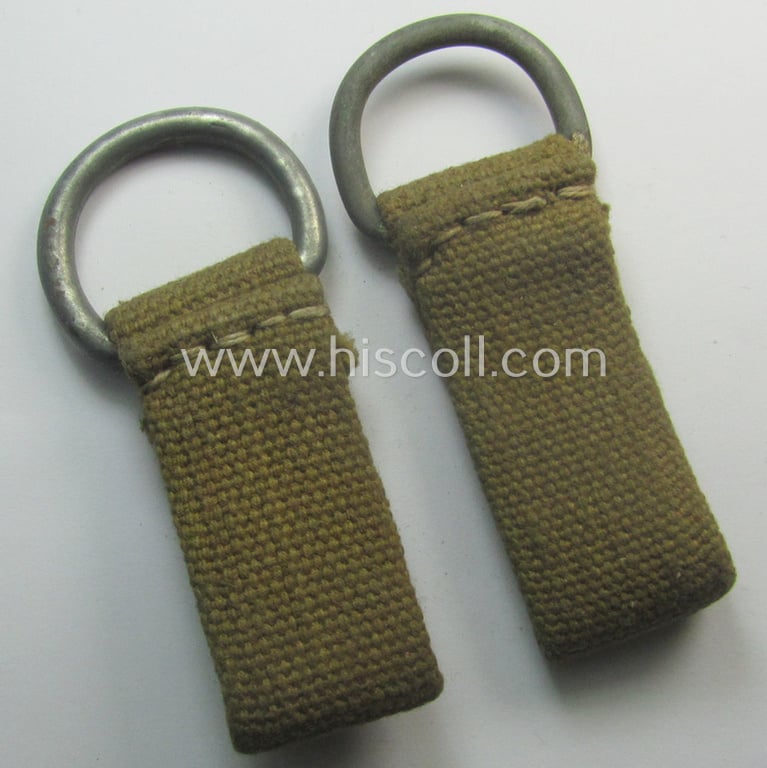Matching pair of WH (Heeres, LW etc.) greenish-beige-coloured- and/or linnen-based, 'tropical'-issued: 'Tragelaschen' (ie. 'D-ring-loops') being both identical (albeit non-maker-marked) examples