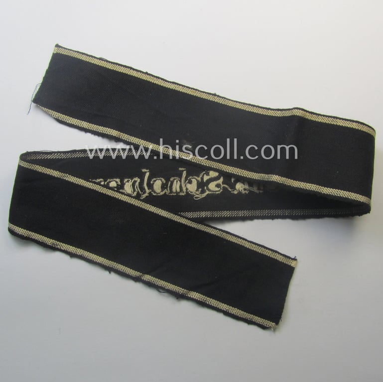 Never before seen - full length and with certainty very scarcely encountered! - neatly 'BeVo'-woven 'Ärmelstreifen' (ie. cuff-title) as was intended for the various (I deem merely civil) staffmembers serving within the: 'HY-Werk Scholven'