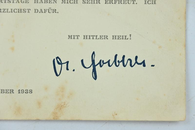 German Birthday Thank You Card 'Reichsminister Joseph Goebbels'