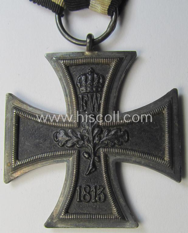 Attractive, WWI-period: 'Eisernes Kreuz II. Klasse' (or: iron cross second class) being a neatly maker- (ie. 'KO'-) marked example that comes mounted onto its confectioned (and longer-sized!) ribbon (ie. 'Bandabschnitt')
