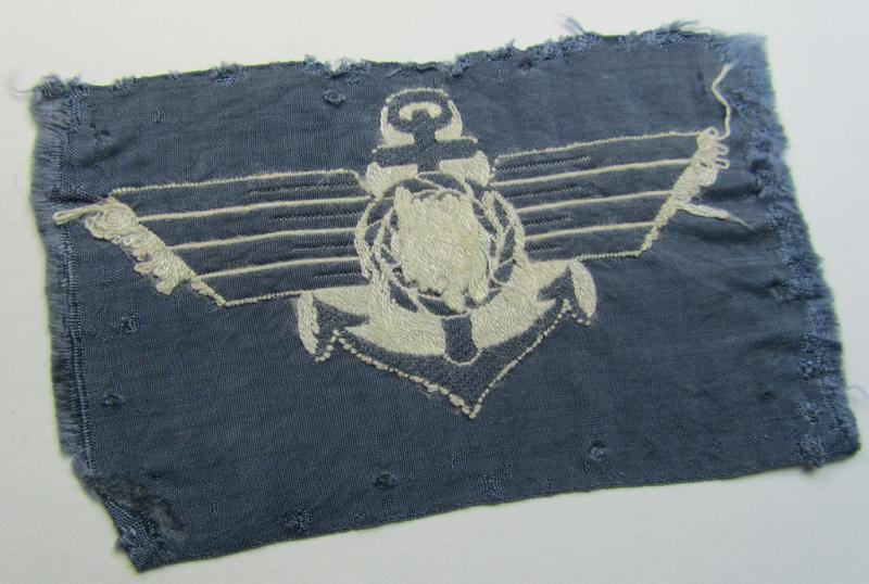 Superb - and exceedingly rarely found! - bluish-coloured and neatly BeVo-woven (I deem) breast-badge (ie. 'Hoheitsabzeichen') as was specifically intended for staff-members serving within the: 'Wasserstrassen-Luftschutzdienst'