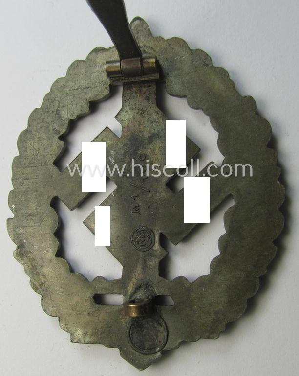 'SA-Sportabzeichen für Kriegsversehrten' (ie.: SA-sports'-badge for the war-disabled) being a detailed example that is nicely maker- (ie. 'RzM M1/100'-) marked on its back