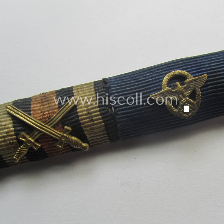 5-pieced, WWI- (ie. WWII-) period (ie. 'Polizei'-related) ribbon-bar (ie. 'Feld- o. Bandspange') showing a WWI-period: 'EKII.Kl.', a: 'FKK m. S.', a: 'Pol.-DA 3. Stf.', a: 'Deu. Olympia-.E. medal 1936' and an Austrian, WWI-period commemorative-medal