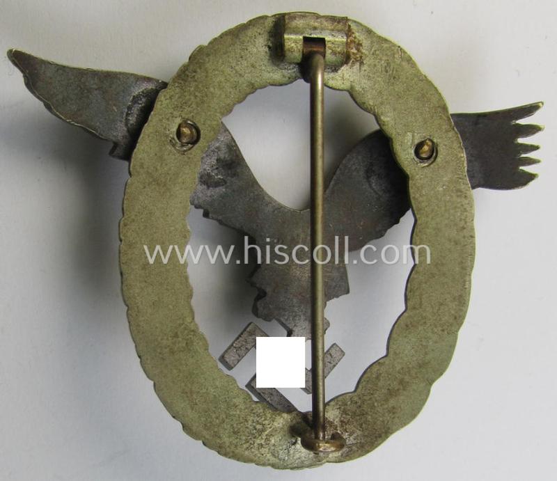 Attractive, WH (Luftwaffe) 'Flugzeugführer-Abzeichen' (or: pilots'-badge) being a mid-war-period- and neatly 'Buntmetall'-based (albeit non-maker-marked) example as was produced by the: 'Friedrich Linden'- (ie. 'FLL'-) company