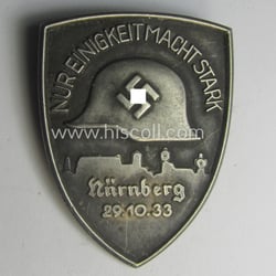 Commemorative, greyish-silver-toned N.S.D.A.P.-related day-badge (ie. 'tinnie') as issued...