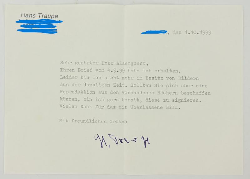 Signature of Waffen-SS KC Recipient 'Hans Traupe'