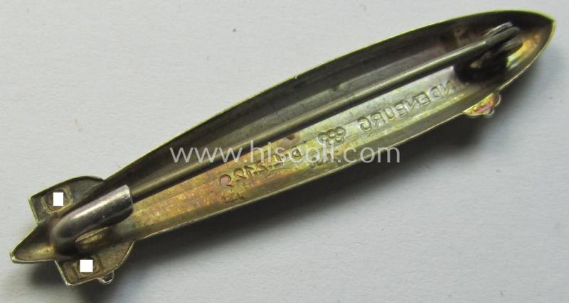 Attractive, TR-period, commemorative day-badge (ie. 'tinnie' or: 'Veranstaltungsabzeichen') depicting the famous 'Luftschiff' (ie. air-ship or: 'Zeppelin') named: 'Hindenburg' and showing the text: 'Hindenburg D-L.Z.129'