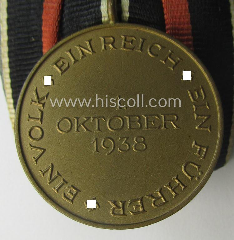 'Einzelspange' (ie. single-pieced medal-bar) showing a Czech 'Anschluss'- (ie. occupation-) medal: '1 October 1938'