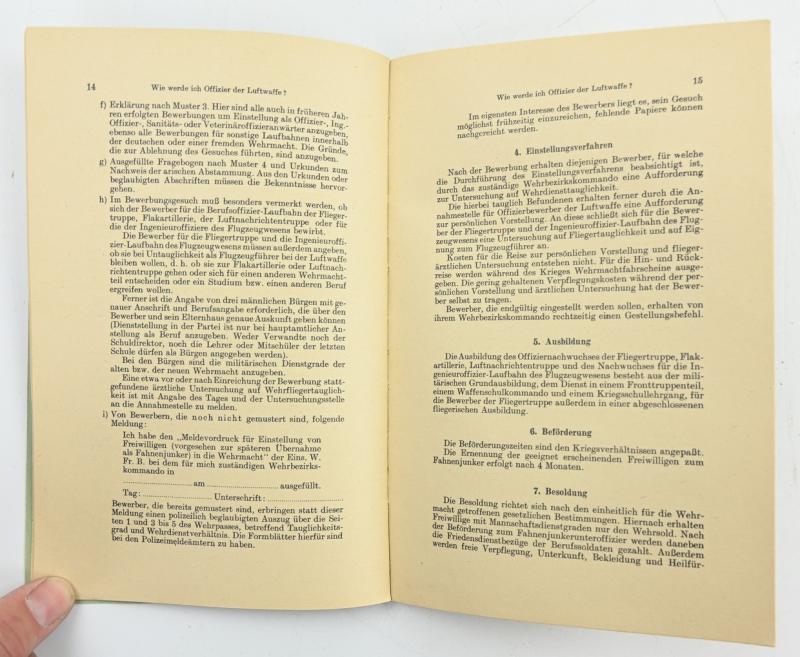 German LW Booklet ' Wie Wrrde ich Offizier der Luftwaffe?'