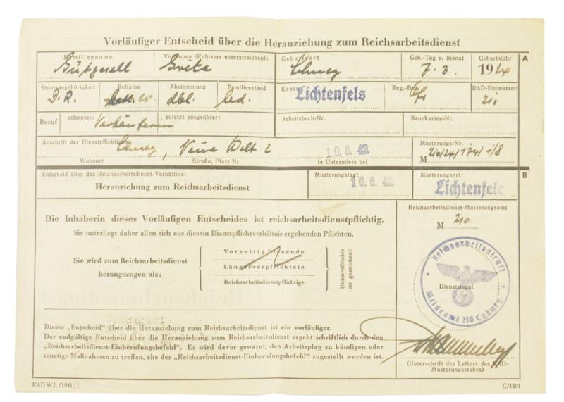 German RAD-WJ Conscript Message