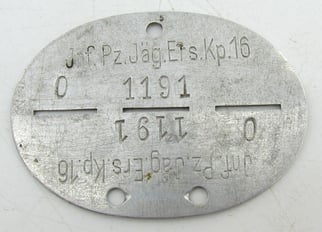 Erkennungsmarke ( EKM ) "inf.PZ.Jäg.Ers.KP.16"