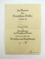Mutterkreuz (Mother Cross) Silver Award Document