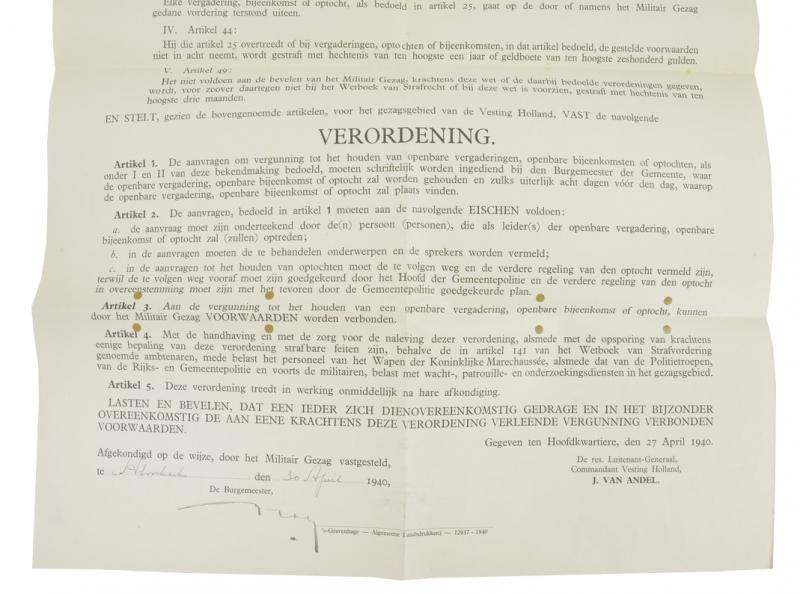 Dutch Military Authority Poster 'Regulation'