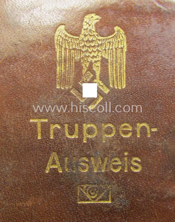 Period, WH (Heeres o. KM) light-brown-coloured- and/or genuine-leather-based protective ID-document-cover (ie. 'Hülle') as was intended for storage of a: 'Truppen-Ausweis' (or troops identity-document)