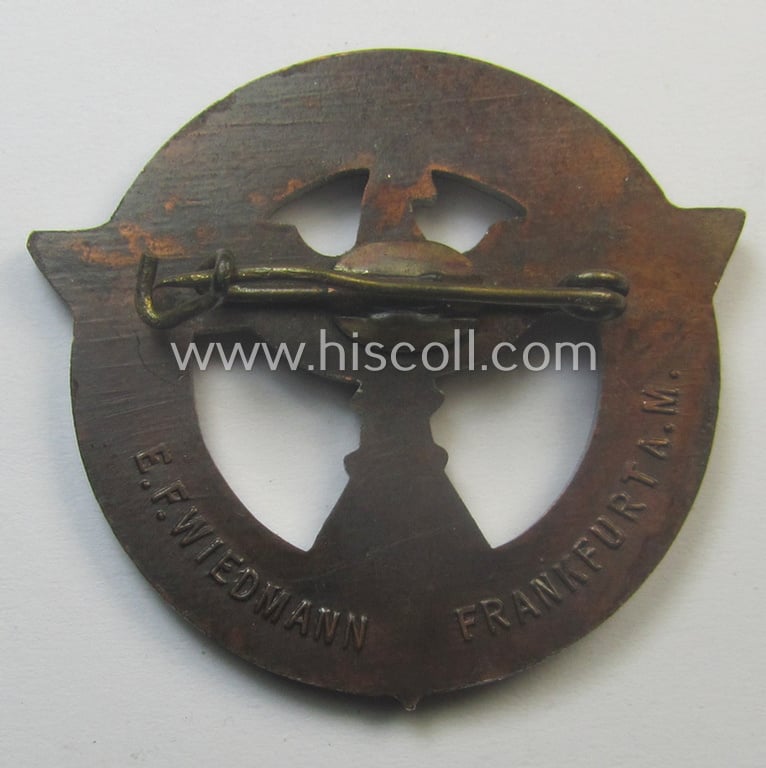 Superb - and scarcely encountered! - HJ o. DJ- (ie. 'Hitlerjugend o. Deutsches Jungvolk') related 'tinnie' being a clearly maker- (ie. 'E.F. Wiedmann - Frankfurt'-) marked example showing the text: 'Zeltlager 1937 - Gebiet 13 - Hessen-Nassau'