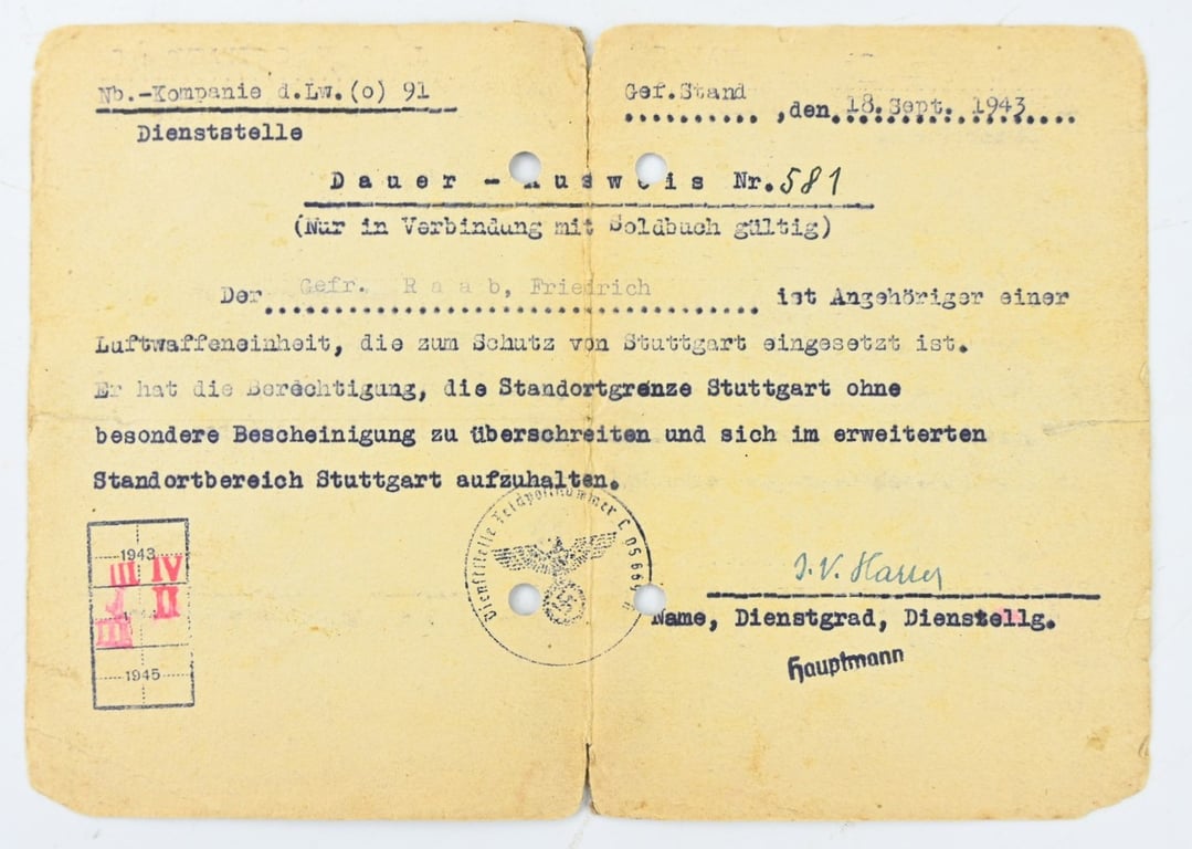 German LW Soldbuch Extra Document