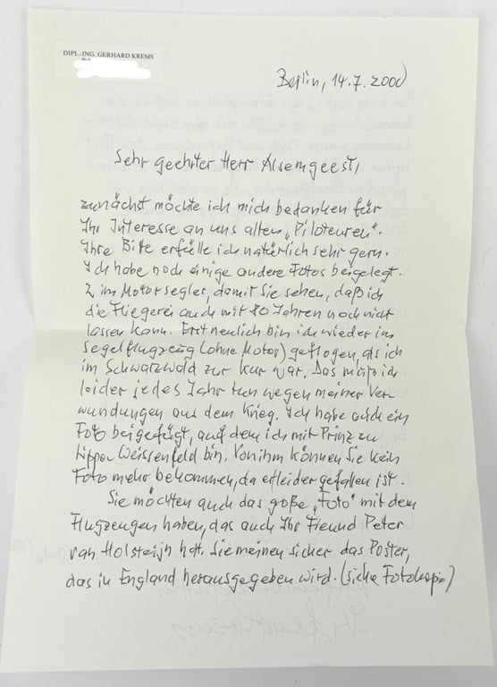 Signature of Luftwaffe KC Recipient 'Gerhard Krems'