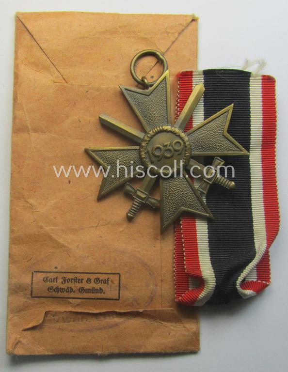 Medal-set: 'KvK 2. Klasse m. Schwn.' being a non-maker-marked specimen that came stored in its period pouch by the 'Hersteller': 'Carl Forster & Graf - Schwäb. Gmund'