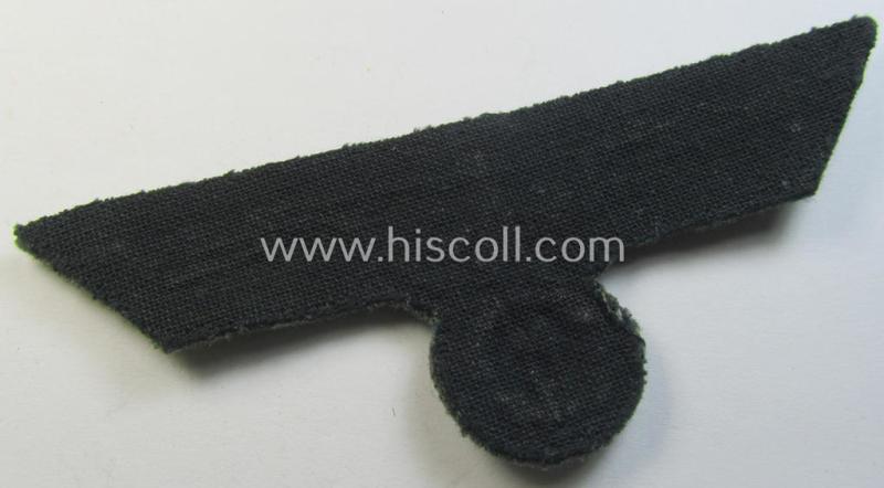 Attractive - and minimally used! - WH (Heeres) officers'-type, hand-embroidered breast-eagle (ie. 'Brustadler für Offiziere') as executed in bright-silverish-coloured braid (on field-grey!) as intended for usage on the various officers'-pattern t...