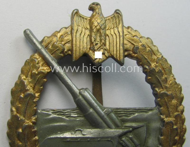 Superb, WH (Kriegsmarine) 'Marine-Artillerie-Abzeichen' being a typical non-maker-marked- and/or zinc- (ie. 'Feinzink'-) based example as was (presumably) produced by the: 'Steinhauer u. Lück'-company