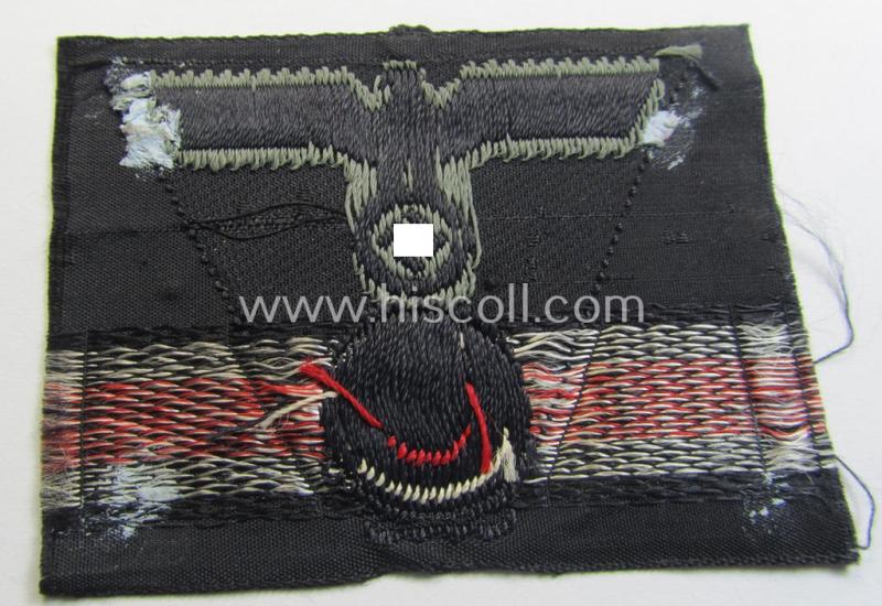 Superb, WH (Heeres) so-called: 'M43-pattern'-cap-eagle/cocarde (ie. cap-trapezoid or: 'Mützentrapez') as was specifically produced for usage on the black-coloured 'M-43'-model 'Panzer'-caps (ie. 'Einheitsfeldmützen')