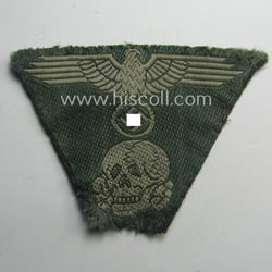 Truly used and worn, Waffen-SS field-grey-coloured ‘M43’-pattern cap-trapezoid...