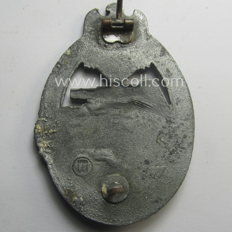 'Panzerkampfabzeichen in Silber' (or: silver-class panzer-assault badge or PAB) being a typical maker- (ie. 'ÜÜ'- or: 'Ferdinand Wiedmann'-) marked - and/or zinc- (ie. 'Feinzink'-) based specimen of the 'classic set-up'-pattern