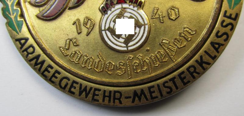 Attractive - and truly very detailed! - special-class, shooting-contest-related award or: 'Veranstaltungs-Abz. des Standschützenverbandes Tirol-Vorarlberg' depicting the text: 'Landesschiessen 1940 - Armeegewehr-Meisterklasse'