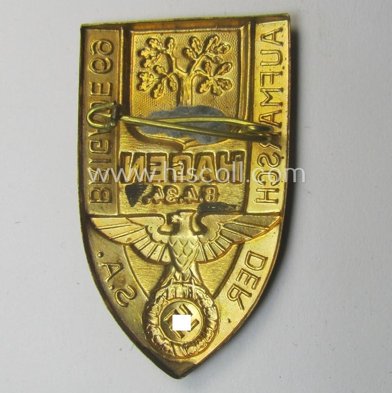 Commemorative - and fairly early-period! - golden-bronze-toned SA- (ie. 'Sturmabteilungen'-) related 'tinnie' entitled: 'Aufmarsch der S.A.-Brigade 69 -Hagen - 8.4.34'