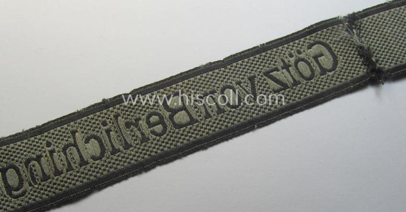 Truly worn Waffen-SS 1943/44-pattern cuff-title (ie. 'Ärmelstreifen') as executed in typical 'BeVo'-weave-pattern as was intended for a member within the: 17. SS-Panzergrenadier-Division 'Götz von Berlichingen'