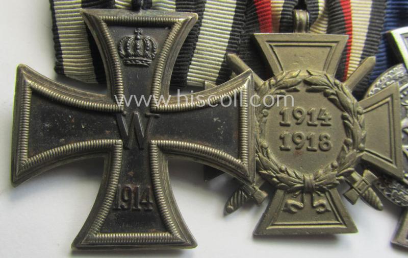 3-pieced 'WWI'- (ie. TR-) related medal-bar (ie. 'Ordenspange') resp. depicting a WWI-period: 'EK II.Kl.', a: 'FKK 1914-18' and a (very rarely seen!): 'Freie Stadt Danzig - Treudienst-Ehrenzeichen für 25 Jahre TD'