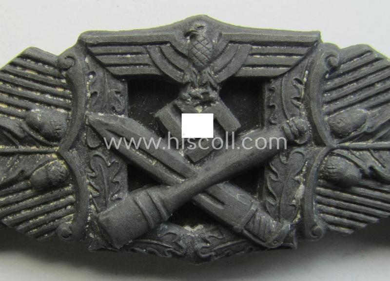 Attractive, 'Nahkampfspange in Silber' (or: silver-class close-combat clasp ie. CCC) being a non-maker-marked- and/or minimally converse-shaped so-called: 'six-dot'-specimen as was produced by a to date unidentified maker- (ie. 'Hersteller')