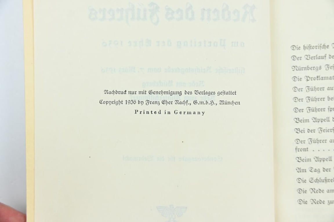 German WH Booklet 'Speech Adolf Hitler' 1936