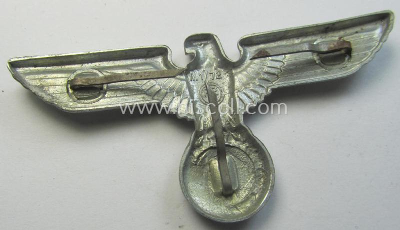 Attractive -  bright-silver-coloured- and/or: zinc- (ie. 'Feinzink'-) based (political-style) visor- (ie. 'Schirmmützen'-) cap-eagle being a detailed example that is neatly: 'RzM' and/or: 'M1/72' marked on its back