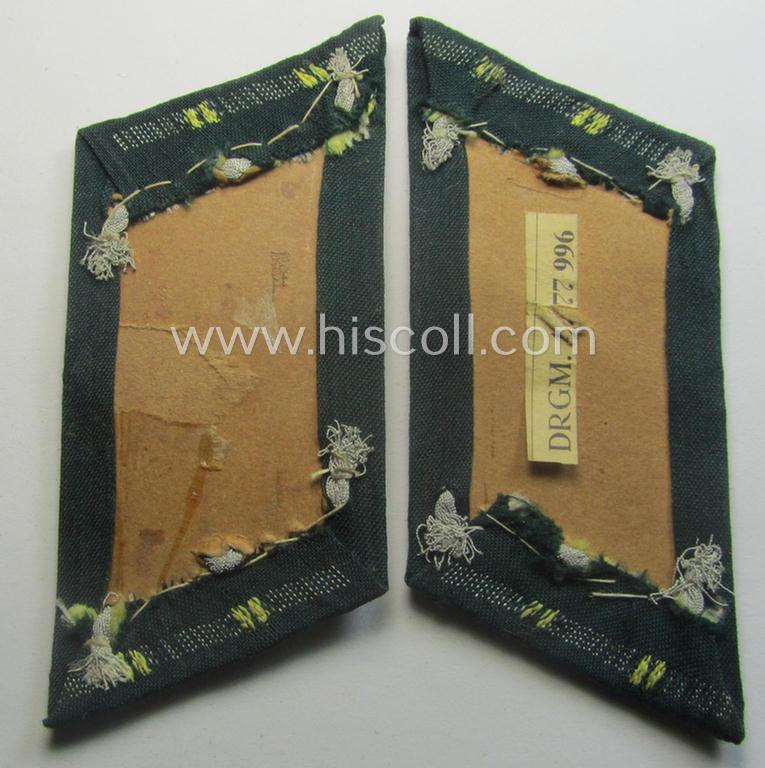 Pair of WH (Heeres) (later-war-pattern) officers'-type collar-tabs (ie. 'Kragenspiegel für Offz.') as executed in 'BeVo'-weave pattern as was intended for an officer serving within the: 'Nachrichten-Trpn.'