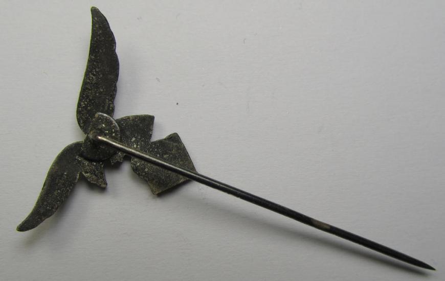 Bright-silver-toned lapel-pin (ie. 'Zivilabzeichen') to be worn on the civil attire as was intended for usage by the various staff-members of the 'Luftwaffe' (depicting an early-pattern- ie. 'down-tailed'-eagle)