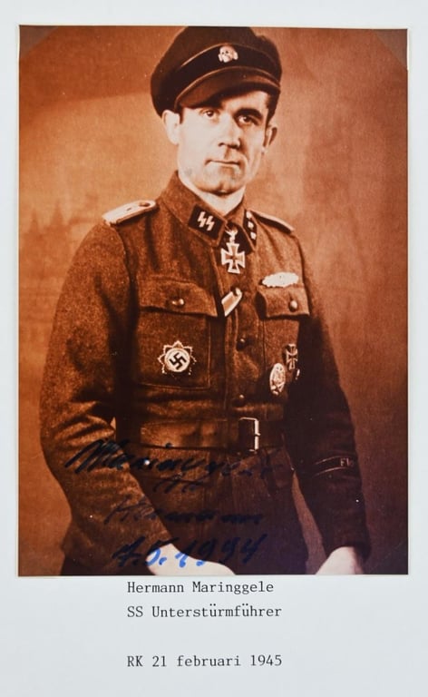 German Waffen-SS Knight's Cross Recipient Portait Picture with Signature 'Hermann Maringgele'