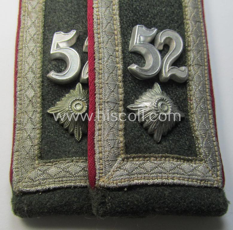 Attractive - and fully matching! - pair of WH (Heeres), early-war-period- (ie. 'M40'-pattern) 'cyphered' NCO-type shoulderstraps as was intended for - and worn by! - an: 'Feldwebel des (Nebel)Werfer-Rgts. 52'
