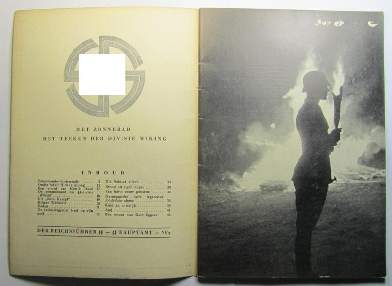 Attractive, Dutch-language issued 'SS-Leitheft' (being a so-called: 'SS-Germanisches Leitheft - 1. Jahrgang - Heft 2 - 1941') that comes in an overall very nice- (albeit used- ie. read-, condition)