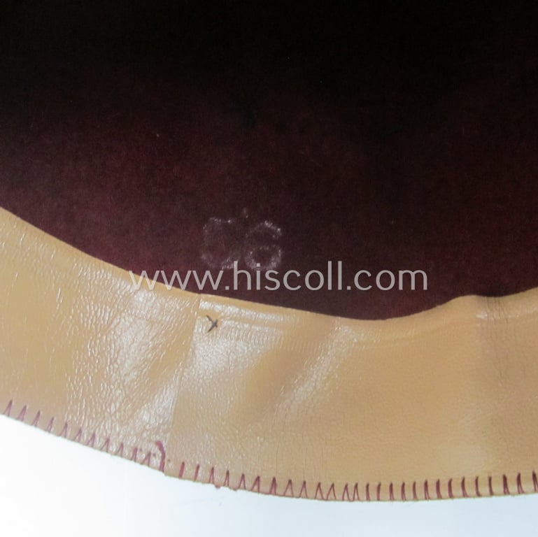 Superb, maroon-red-coloured, Waffen-SS-pattern so-called: 'Fez' having a neat - and fully matching! - silver-grey-coloured- and/or 'BeVo'-woven insignia-set originally- (ie. 'off-factory'-) attached