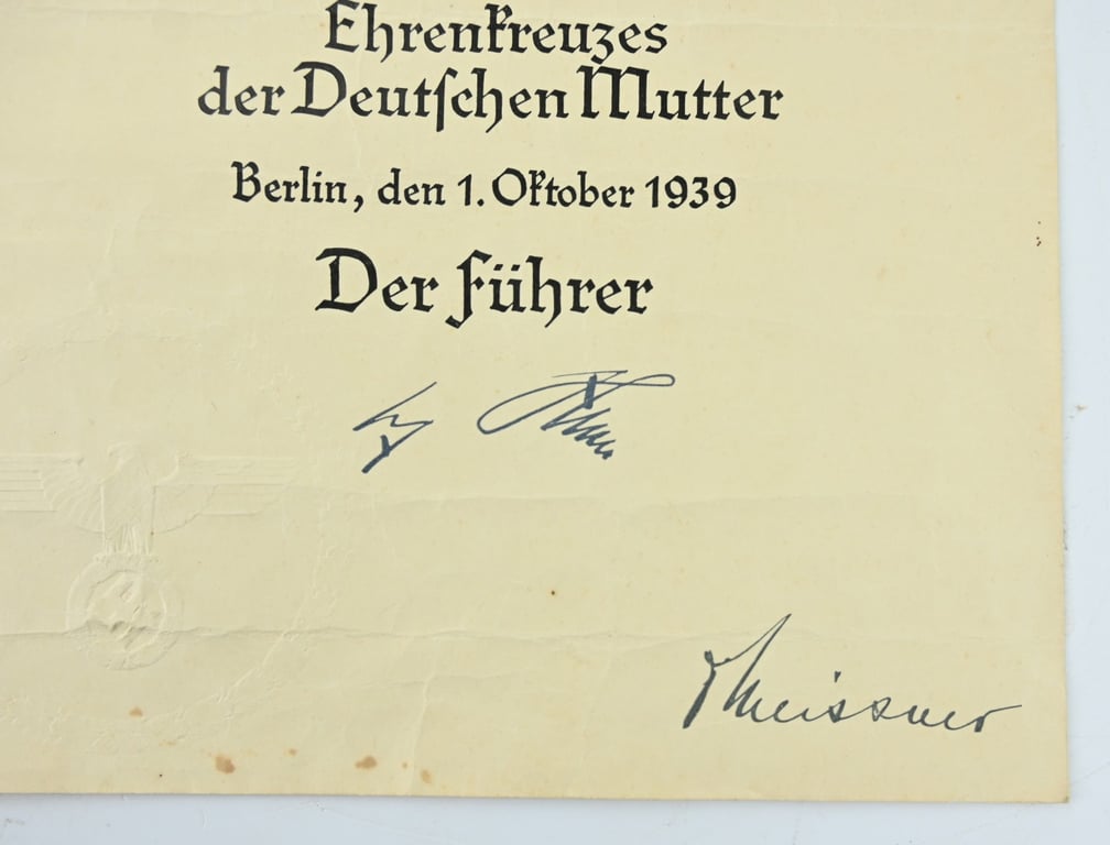 German Mother's Cross in Bronze Certificate
