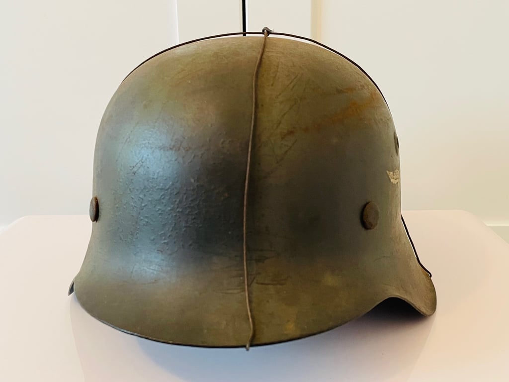 WWII GERMAN SD LUFTWAFFE M42 HELMET WITH WIRE CAMOUFLAGE FRAME.