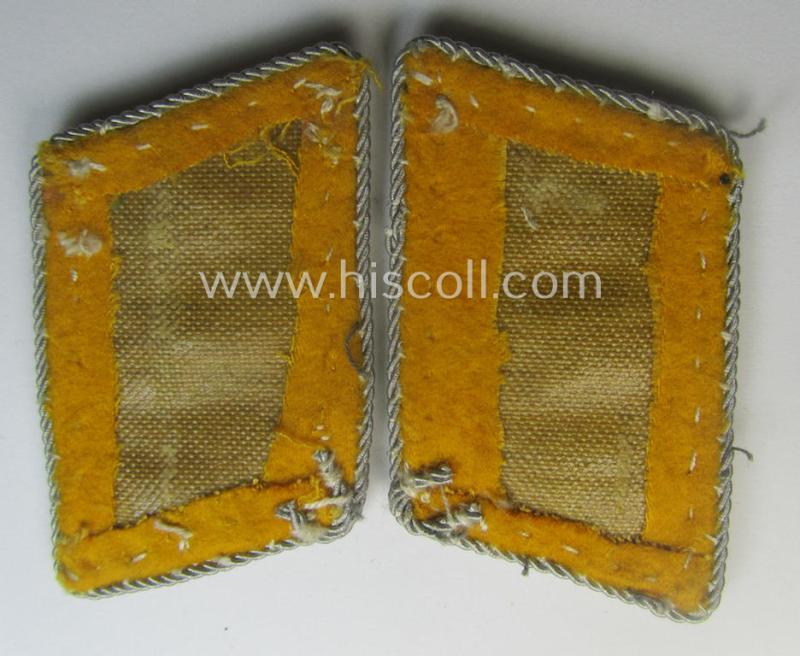 Pair of - fully matching! - WH (Luftwaffe) officers'-type collar-patches (ie. 'Kragenspiegel für Offiziere der LW') as executed in golden-yellow-coloured wool as was intended for usage by a: 'Oberstleutnant der Flieger- o. Fallschirmjäger-Trpn.'