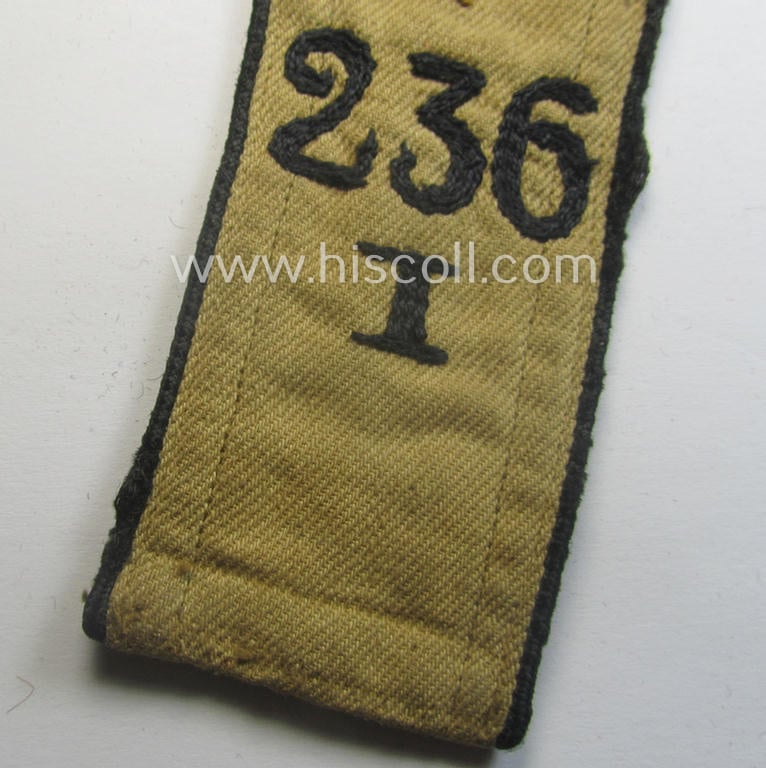 Early-pattern, 'HJ'- (ie. 'Hitlerjugend'-) shoulderstrap for usage by a: 'Hitlerjunge' who was attached to the: 'Oberbann 6 - Bann 236 I' (Bann 236 = 'Bann Friesland' situated in the 'Gebiet Nord-Nordsee')