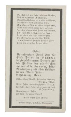 German LW Deathcard 'Herbert Ippisch'