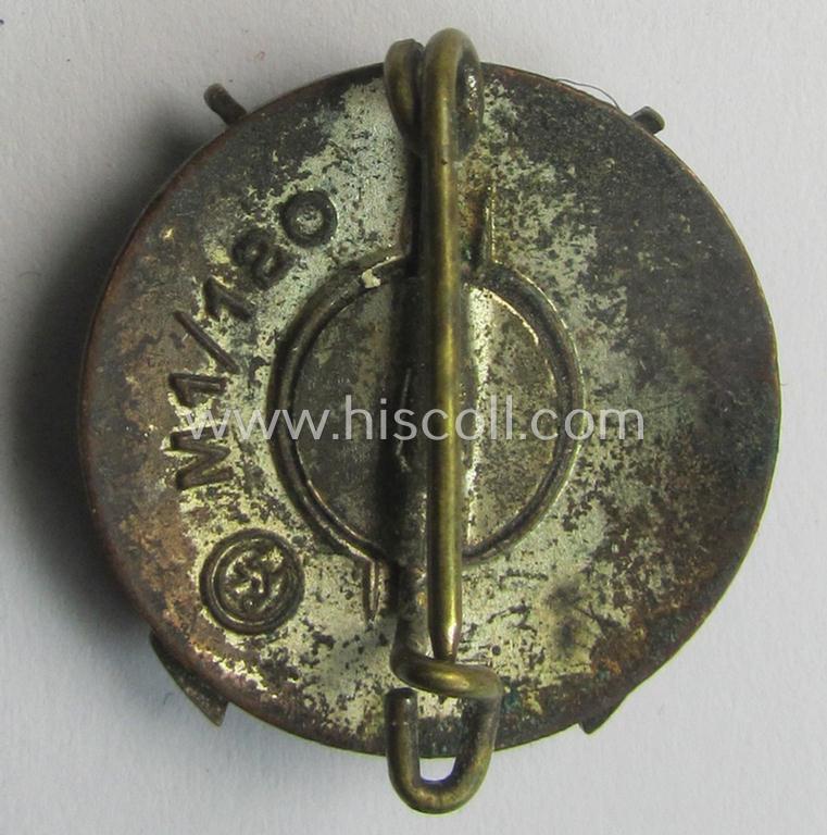 Nicely preserved - and just moderately used ie worn! - HJ ('Hitlerjugend') so-called: 'HJ-Schiessauszeichnung' (or: HJ shooting- ie. marksmans'-badge) being a nicely maker- (ie. 'RzM - M1/120'-) marked example